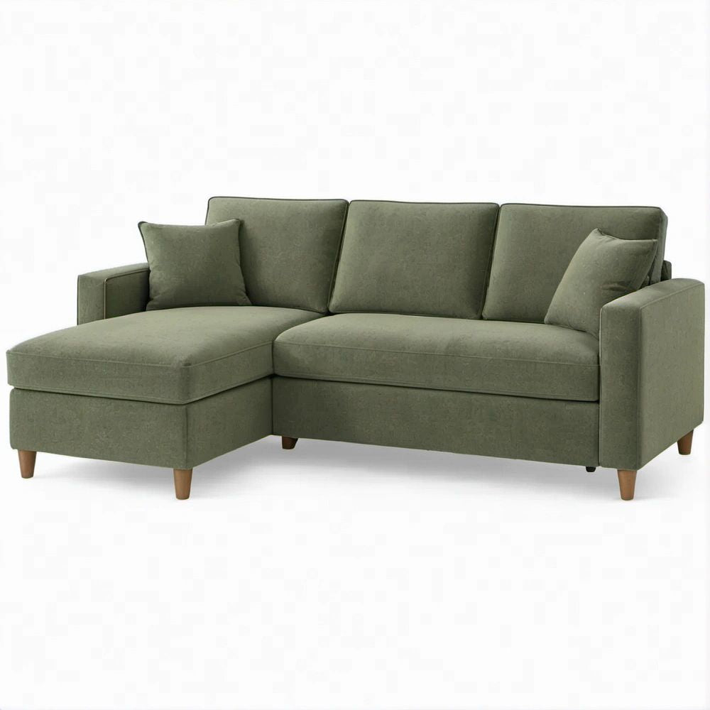 Sofá com Chaise Longue à Esquerda Verde-Azeitona em Poliéster, 220 x 145 x 85 cm