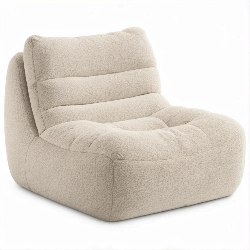 Poltrona Baixa Sem Braços em Bouclé Bege 90 x 95 x 85 cm