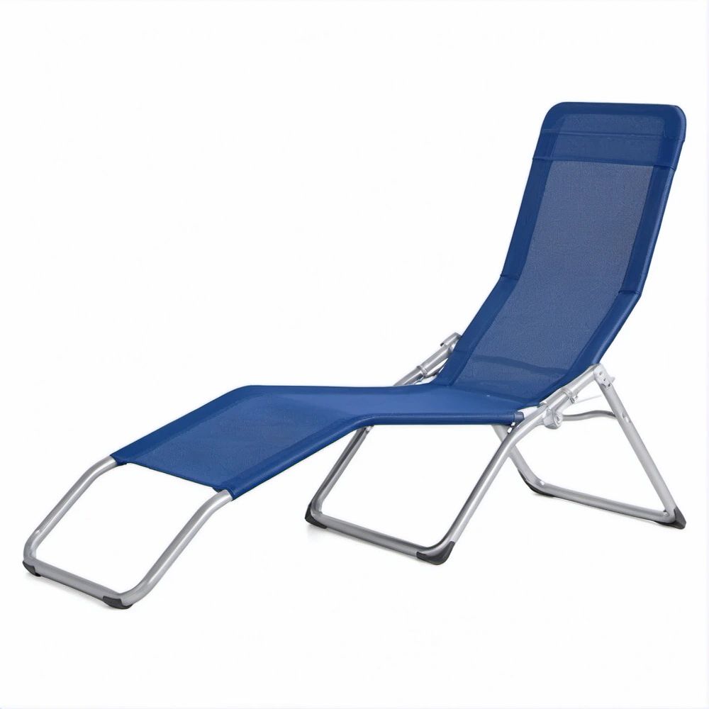 Espreguiçadeira Dobrável Reclinável Azul em Alumínio e Textilene 188 x 58 x 88 cm