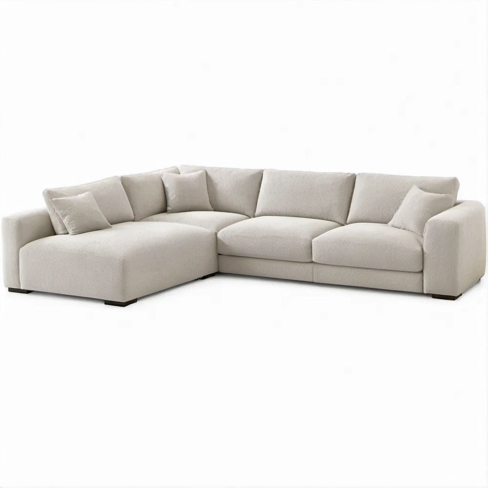 Sofá de Canto em L Creme em Poliéster 290 x 170 x 85 cm