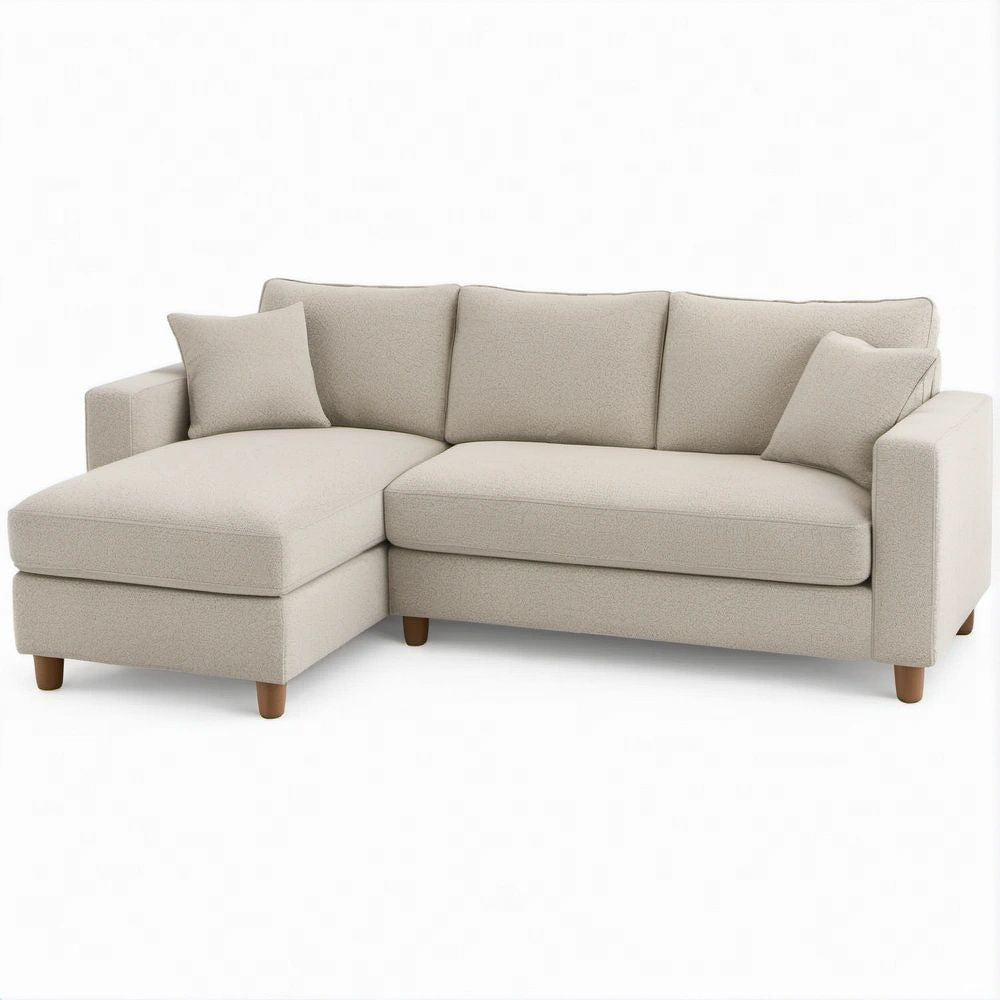Sofá com Chaise Longue à Esquerda Bege em Bouclé 220 x 145 x 85 cm