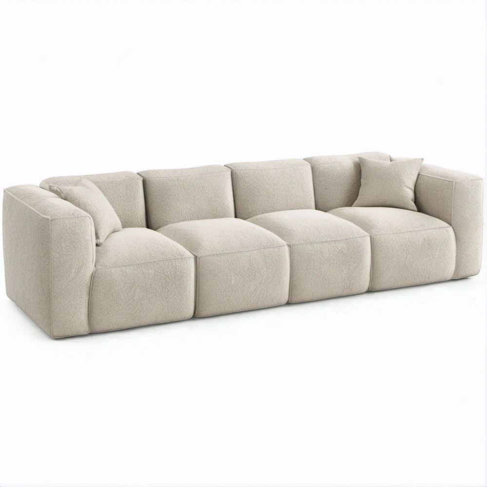 Sofá Reto de 4 Lugares em Bouclé Creme 300 x 105 x 75 cm