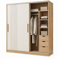 Roupeiro com 2 Portas de Correr, 3 Gavetas e Prateleiras, Carvalho Natural e Branco Mate, 180 x 60 x 200 cm