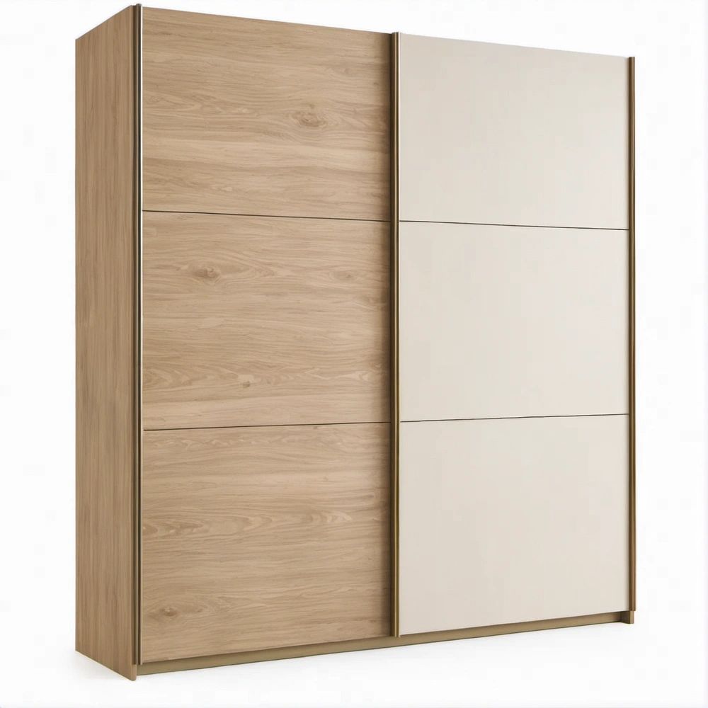 Roupeiro de 2 Portas de Correr em Carvalho Natural e Bege-Claro 180 x 60 x 200 cm