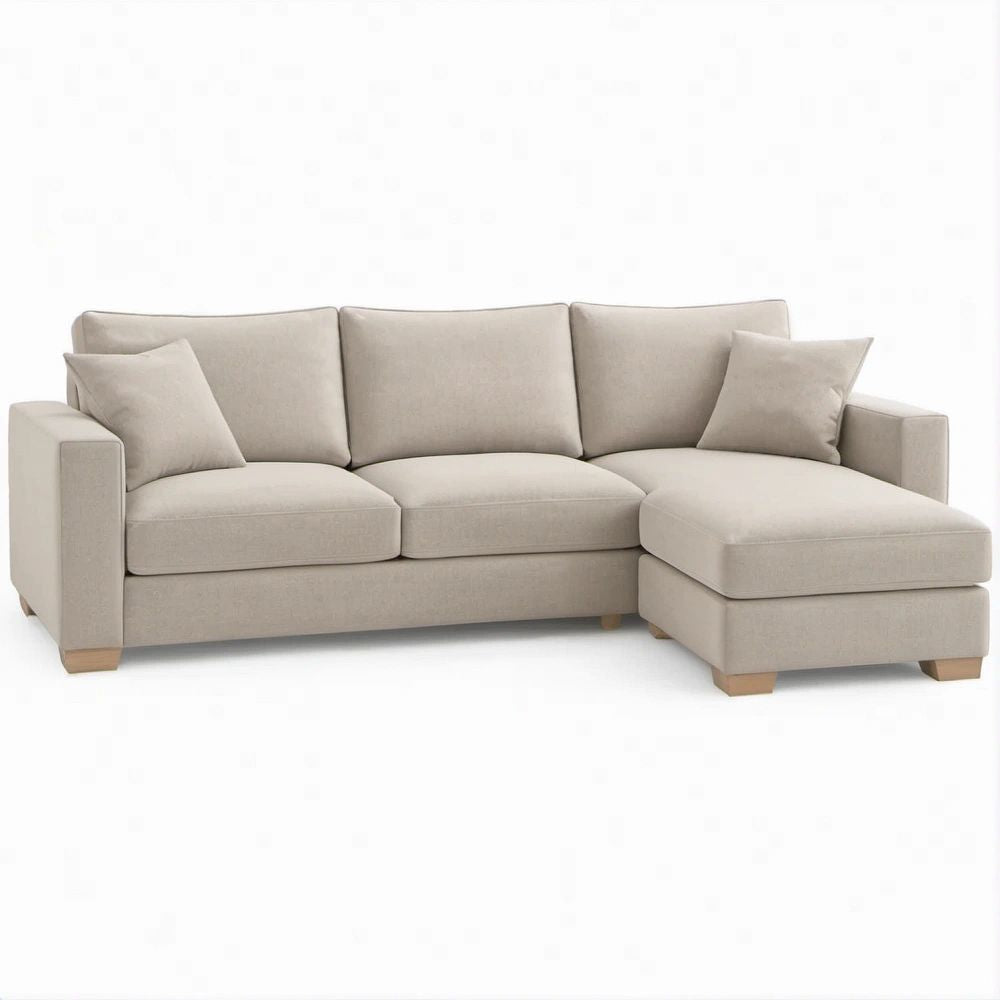 Sofá de 3 Lugares com Chaise Longue à Direita Bege em Poliéster, 240 x 160 x 85 cm