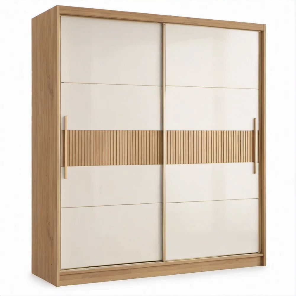Guarda-roupa com 2 Portas de Correr Branco e Carvalho Natural 180 x 60 x 200 cm