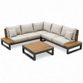 Conjunto modular de canto para exterior com mesa de centro, Bege, Castanho e Preto, 240 x 240 x 68 cm