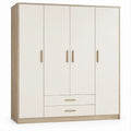 Guarda-roupa Branco e Carvalho Claro com 4 Portas e 2 Gavetas, 160 x 52 x 200 cm