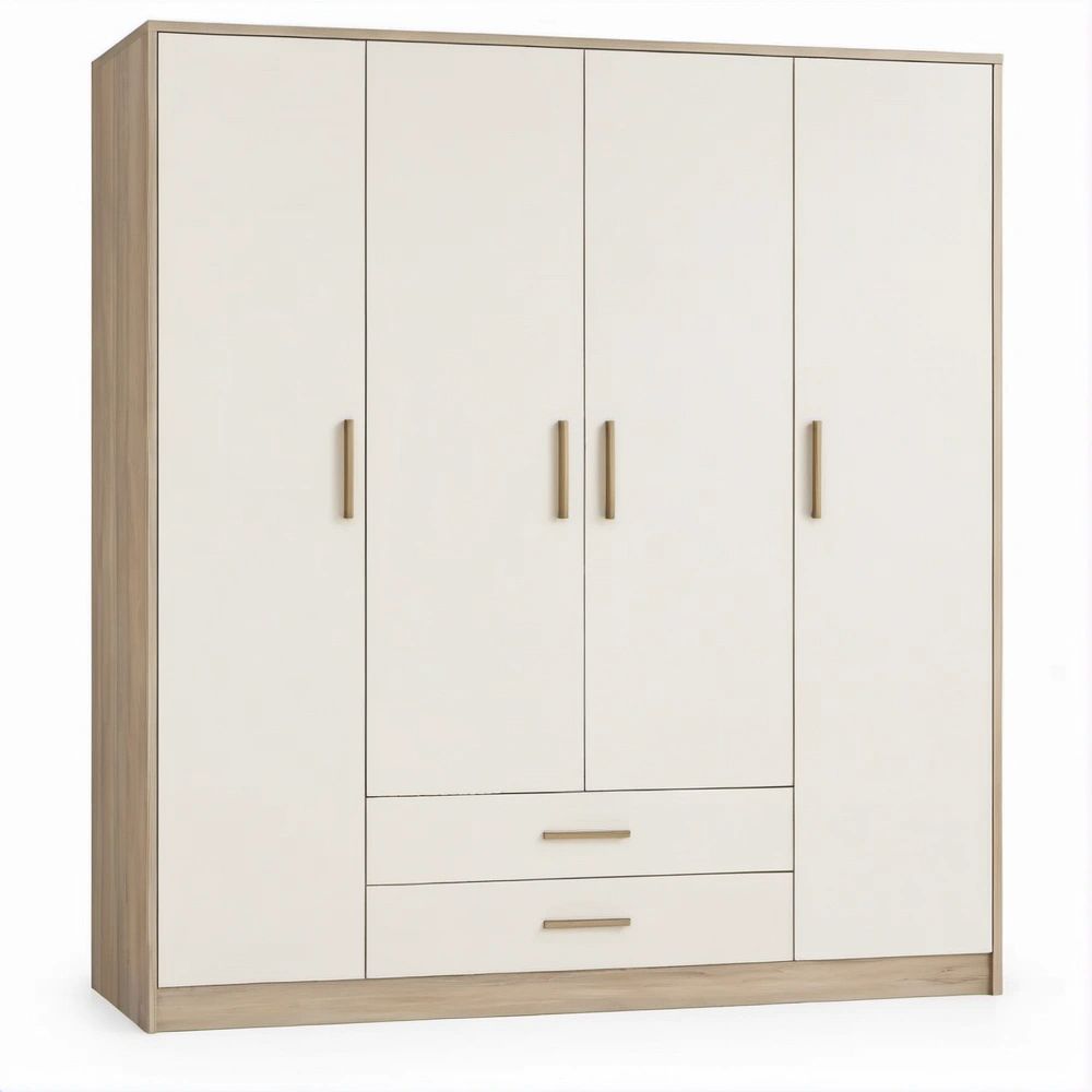 Guarda-roupa Branco e Carvalho Claro com 4 Portas e 2 Gavetas, 160 x 52 x 200 cm