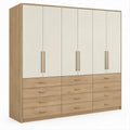 Roupeiro de 6 Portas e 12 Gavetas em Branco e Carvalho Claro, 240 x 60 x 230 cm