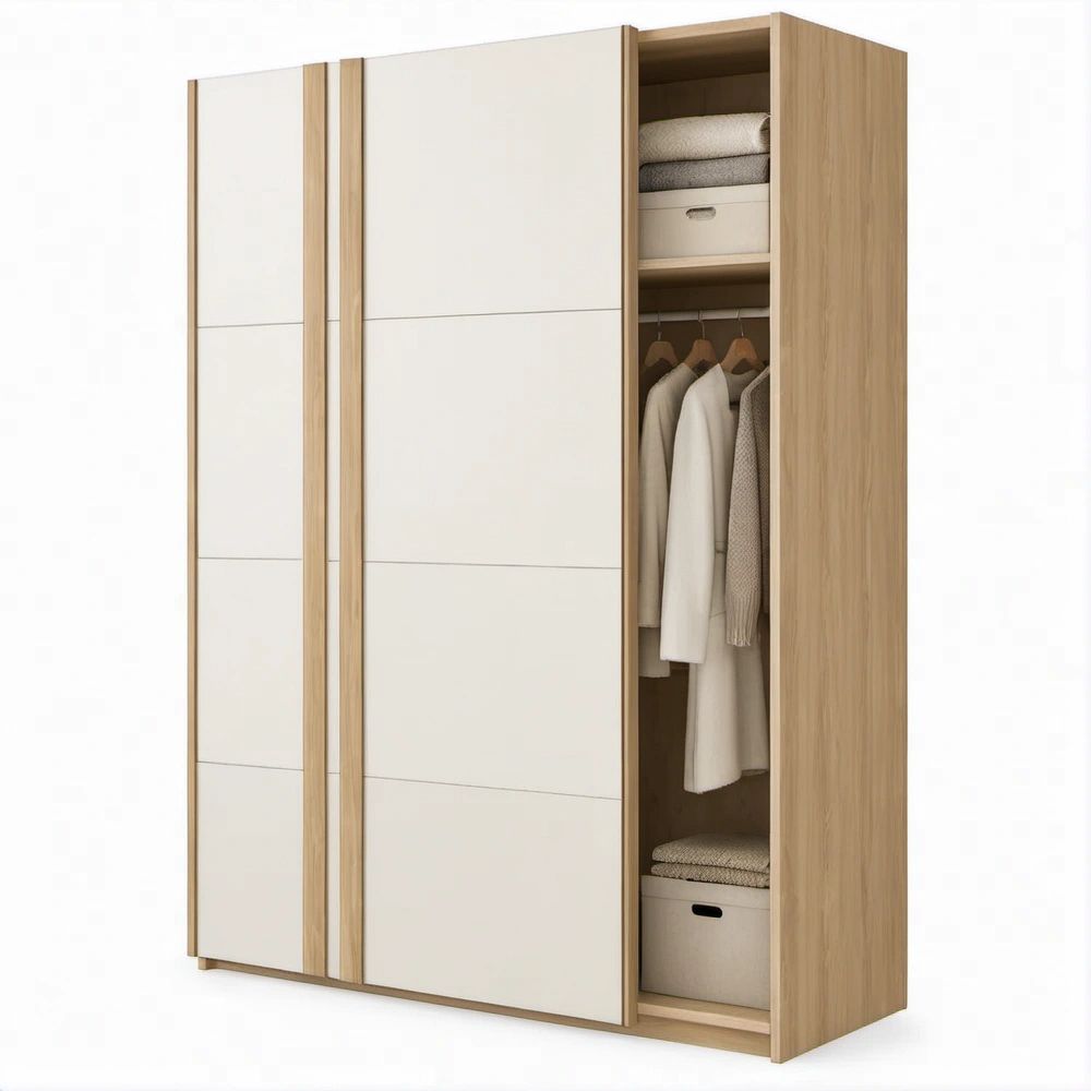Guarda-roupa com 2 Portas de Correr Branco e Carvalho Natural 180 x 60 x 220 cm
